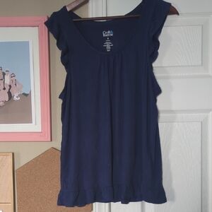 Croft & Barrow Navy Ruffle Sleeve Blouse